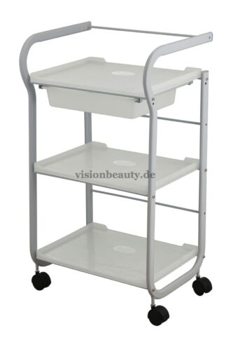 1017 Weißer metallischer Kosmetikwagen in minimalistischem Design